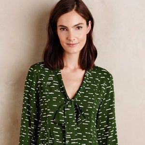 Anthropologie Maeve Green Cloud Neck Tie Blouse S